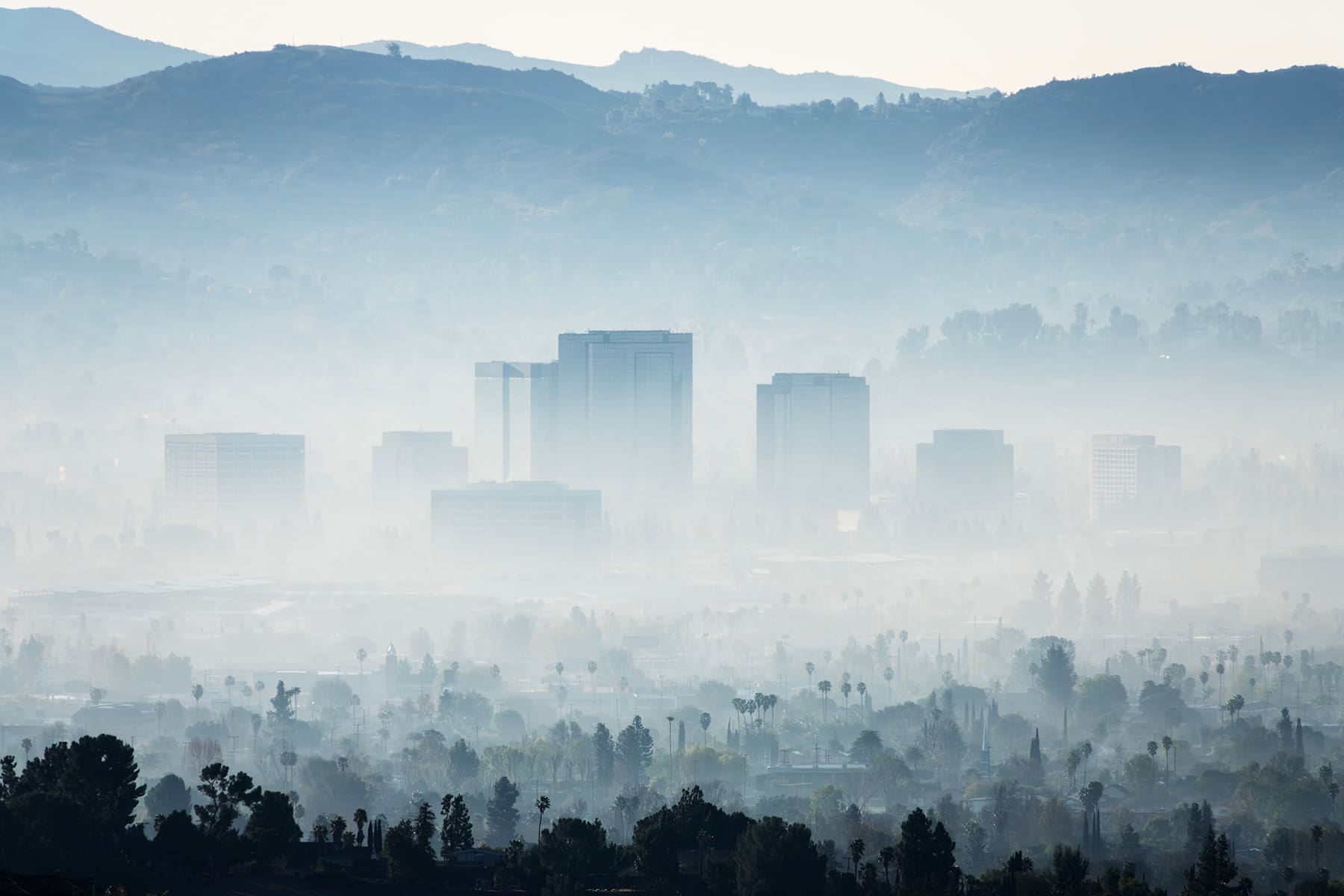 Foggy morning looking out over Woodland hills